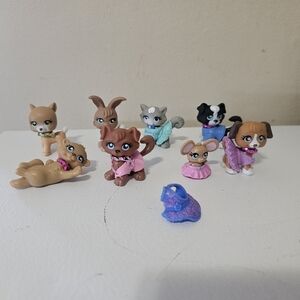 Polly Pocket Sparkle Pets Set Of 9. 1-3/4 inch